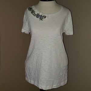 J. CREW Rhinestone neckline white top